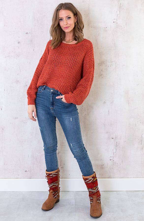 Glitter Trui Gehaakt Terracotta – shoparchief, foto 3