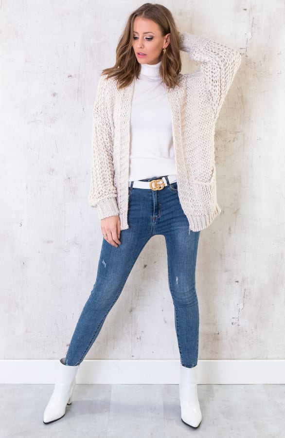 Grof Gebreid Vest Creme – shoparchief, foto 3