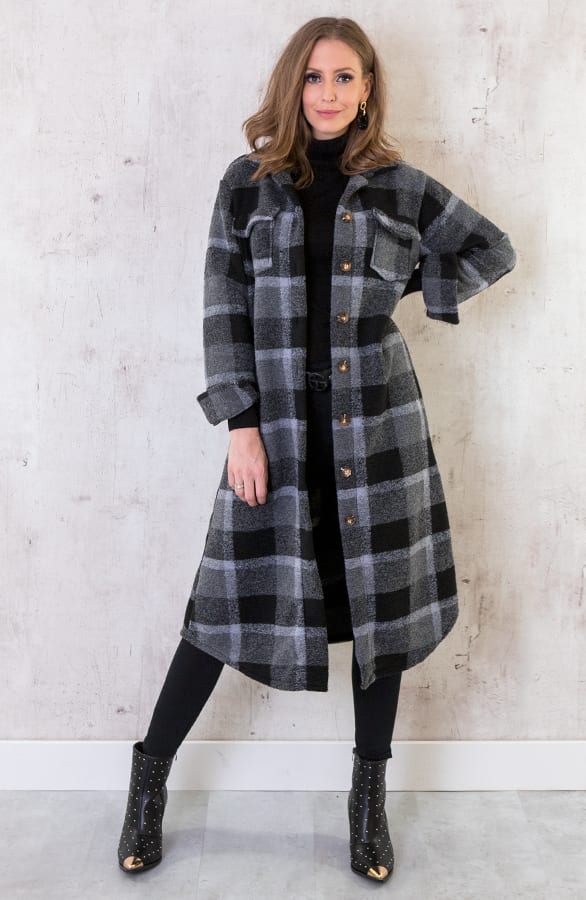 Woven Jacket Geblokt Lang Grijs – shoparchief, foto 6