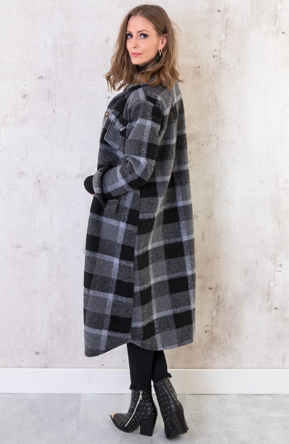 Woven Jacket Geblokt Lang Grijs – shoparchief, foto 7