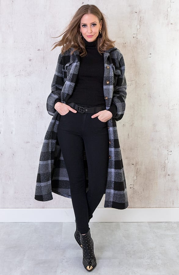 Woven Jacket Geblokt Lang Grijs – shoparchief, foto 8