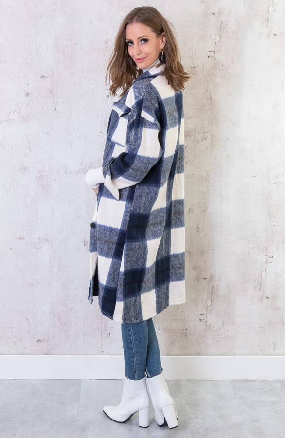 Fleece Jacket Lang Geblokt Blauw – shoparchief, foto 4