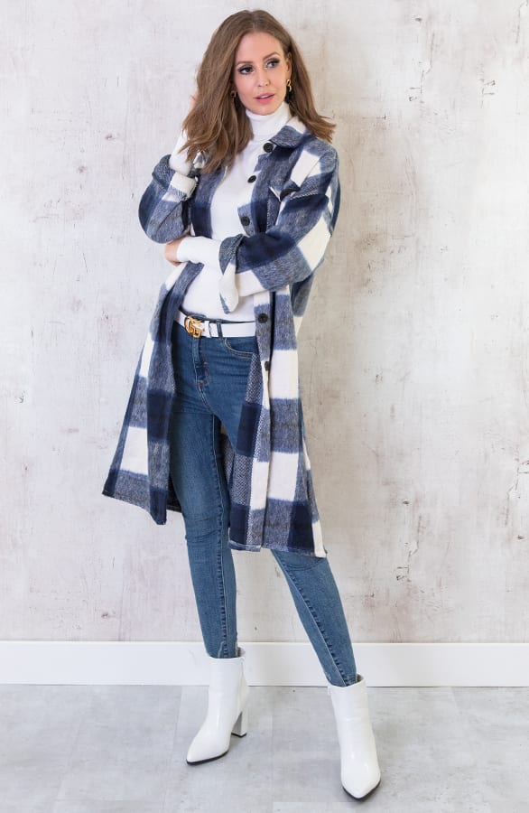 Fleece Jacket Lang Geblokt Blauw – shoparchief, foto 2