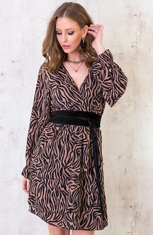 Jurk Met Zebraprint Zwart Camel – shoparchief, foto 5