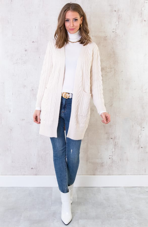 Kabel Vest Gebreid Lang Beige – shoparchief, foto 4