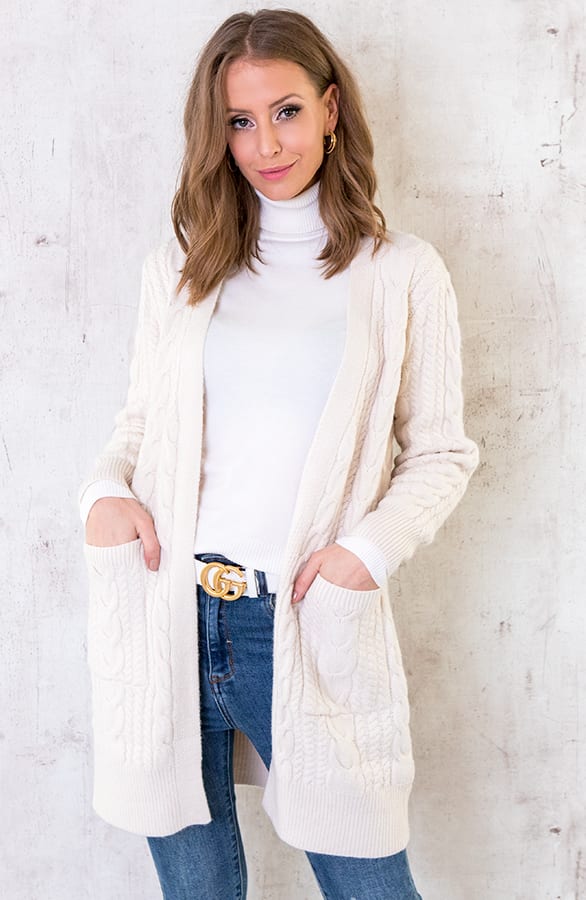 Kabel Vest Gebreid Lang Beige – shoparchief, foto 3