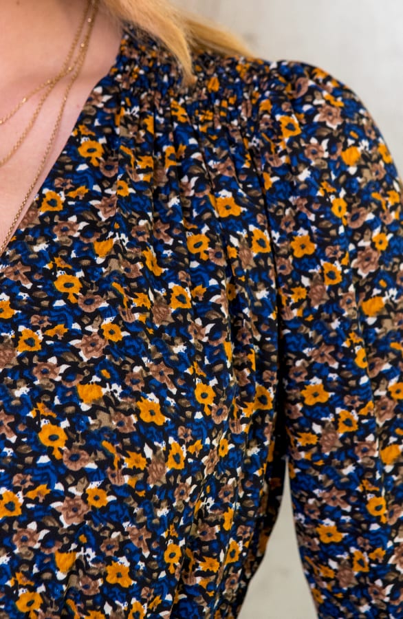 Laagjes Bloemen Jurk Blauw Oker – shoparchief, foto 5