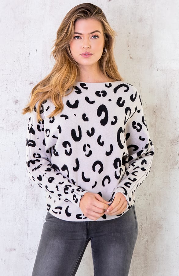 Leopard Oversized Trui Creme Zwart – shoparchief, foto 1
