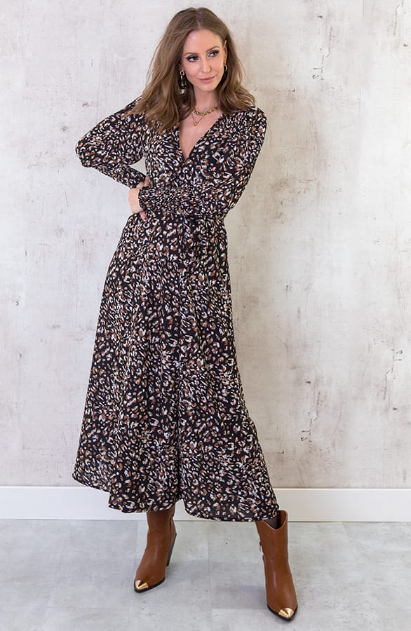 Maxi Panter Jurk Met Pofmouwen – shoparchief, foto 2