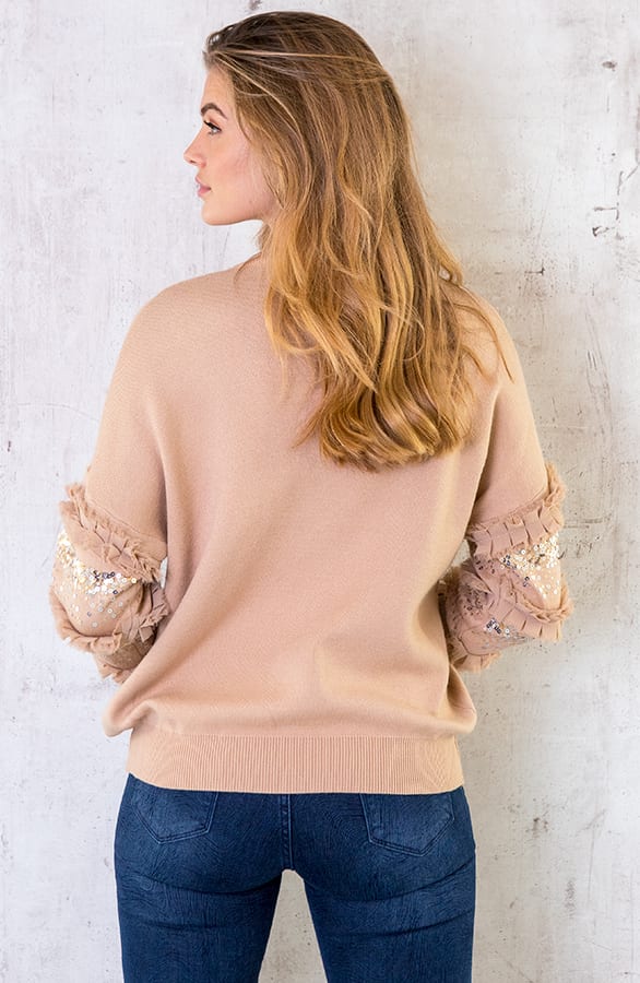 Pailletten Ruches Trui Beige – shoparchief, foto 4