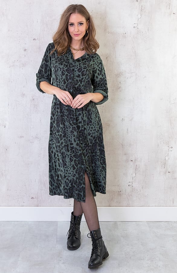 Panterprint Midi Jurk Legergroen – shoparchief, foto 3