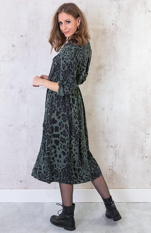 Panterprint Midi Jurk Legergroen – shoparchief, foto 2