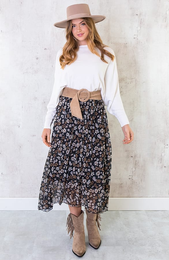 Plisse Bloemen Maxi Rok Taupe – shoparchief, foto 2