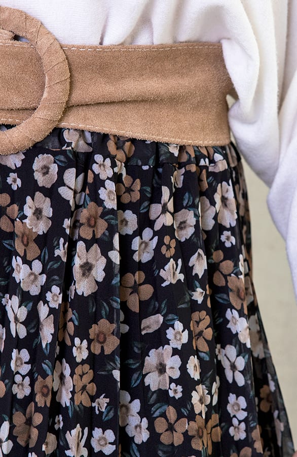 Plisse Bloemen Maxi Rok Taupe – shoparchief, foto 5