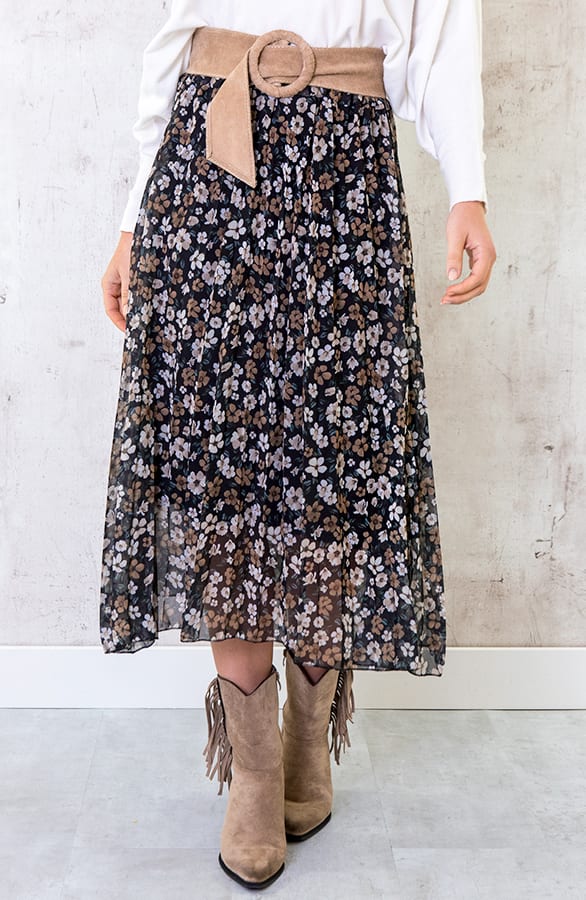 Plisse Bloemen Maxi Rok Taupe – shoparchief, foto 1