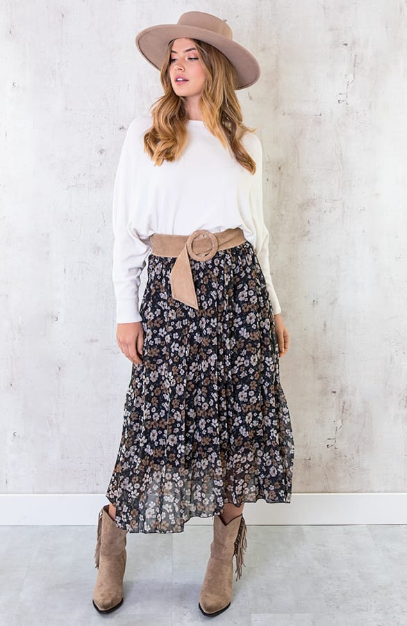 Plisse Bloemen Maxi Rok Taupe – shoparchief, foto 4