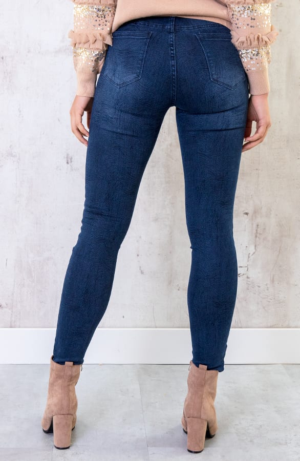 Skinny Print Jeans High Waist Blauw – shoparchief, foto 4