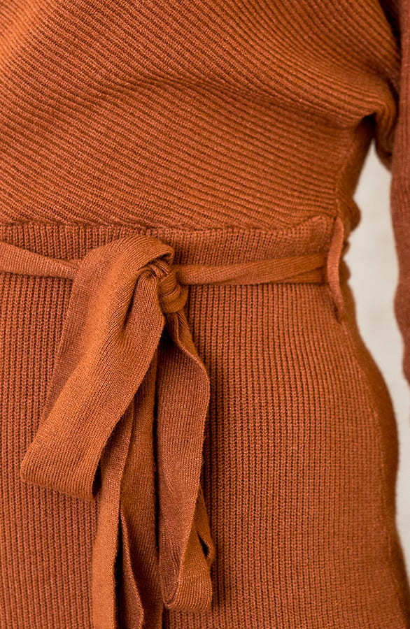 Stretch Omslag Jurk Cognac – shoparchief, foto 4