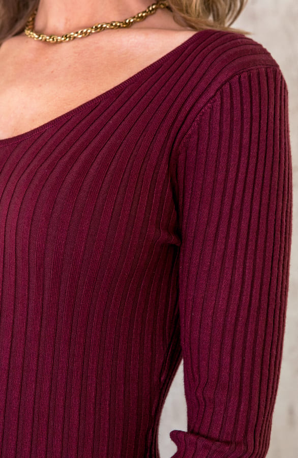 Stretch Rib Jurk Bordeaux – shoparchief, foto 5
