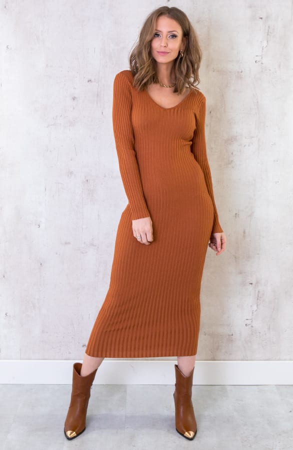 Stretch Rib Jurk Cognac – shoparchief, foto 4