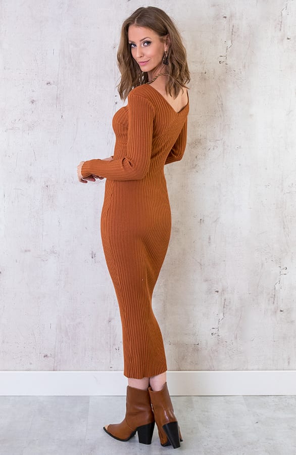 Stretch Rib Jurk Cognac – shoparchief, foto 6
