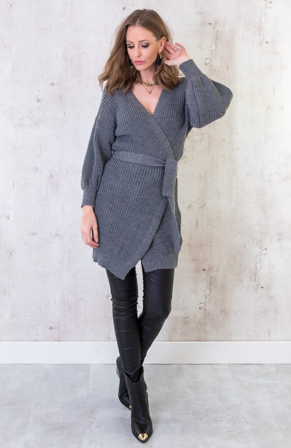 Strik Vest Gebreid Lang Grijs – shoparchief, foto 1