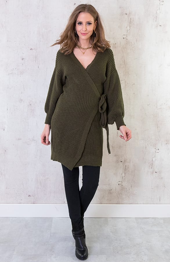 Strik Vest Gebreid Lang Legergroen – shoparchief, foto 4