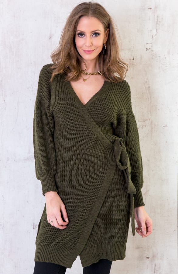 Strik Vest Gebreid Lang Legergroen – shoparchief, foto 1