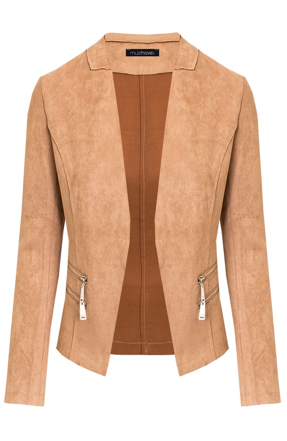 Suede Blazer Met Rits Taupe – shoparchief, foto 7