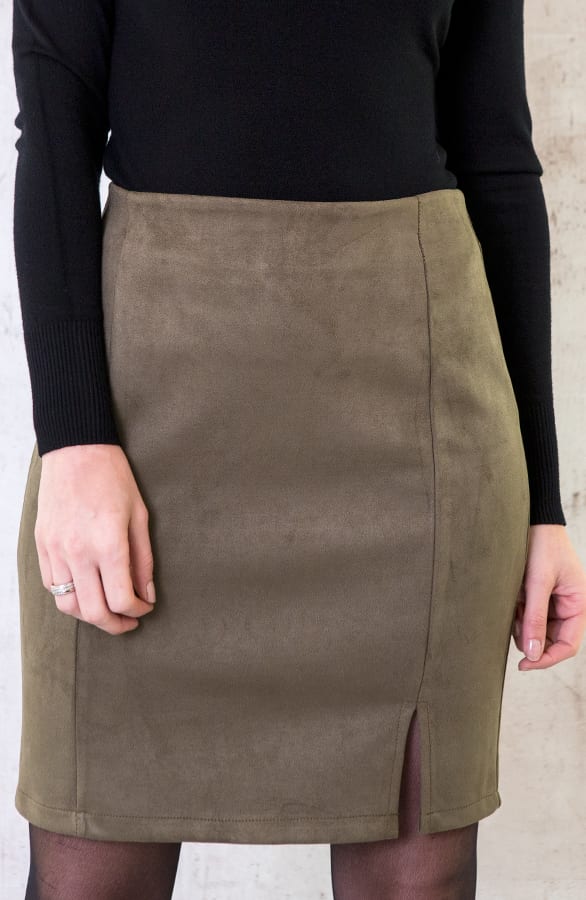 Suede Rok Met Split Legergroen – shoparchief, foto 1