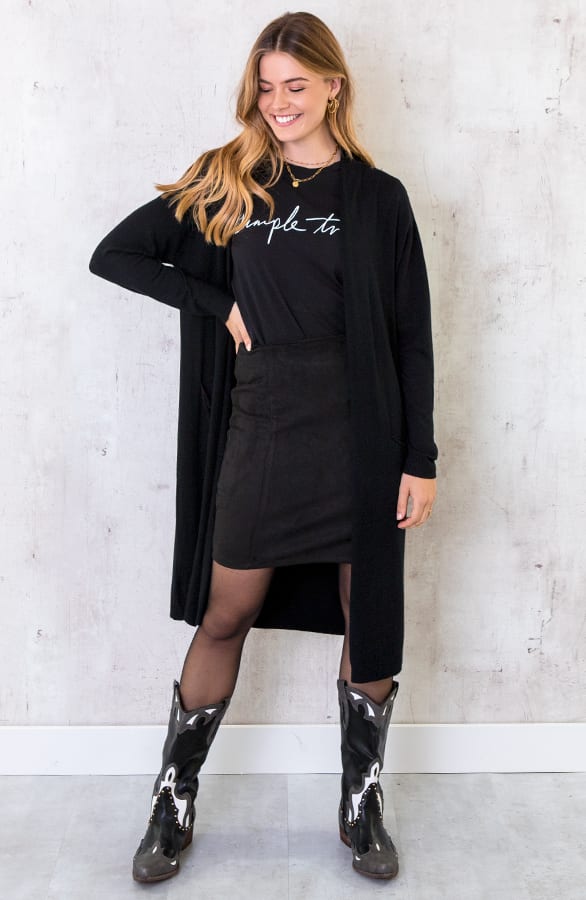 Suede Rok Met Split Zwart – shoparchief, foto 2