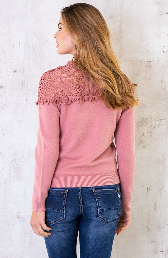 Trui Met Kanten Hals Roze – shoparchief, foto 3