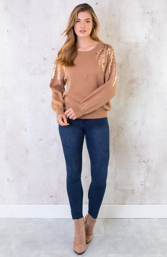 Trui Met Pailletten Camel – shoparchief, foto 3