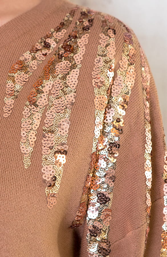 Trui Met Pailletten Camel – shoparchief, foto 4