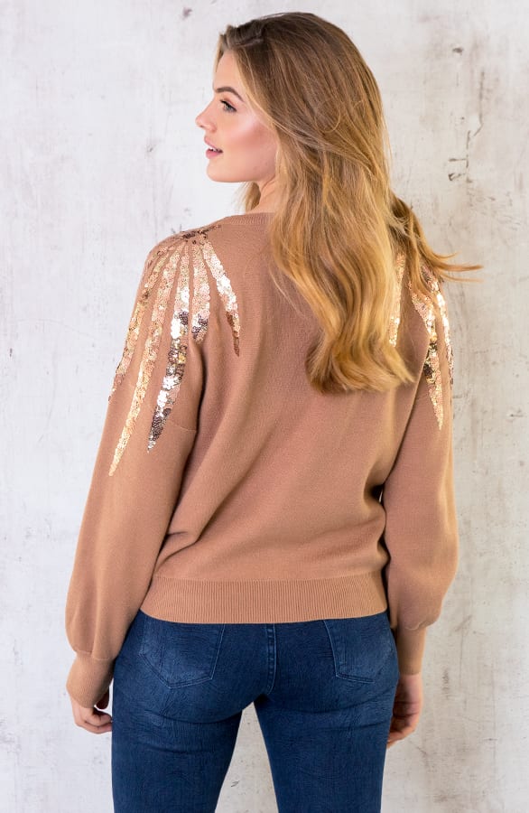 Trui Met Pailletten Camel – shoparchief, foto 2
