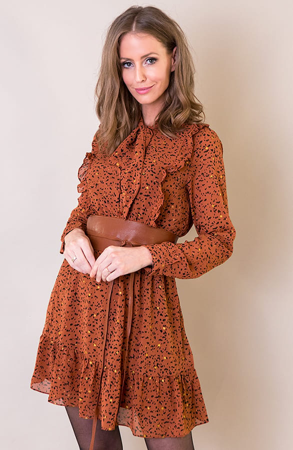 Wild Dots Ruffle Jurk Cognac – shoparchief, foto 3