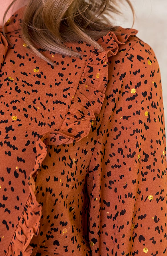Wild Dots Ruffle Jurk Cognac – shoparchief, foto 4