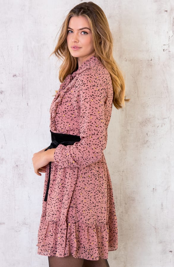 Wild Dots Ruffle Jurk Roze Zwart – shoparchief, foto 2