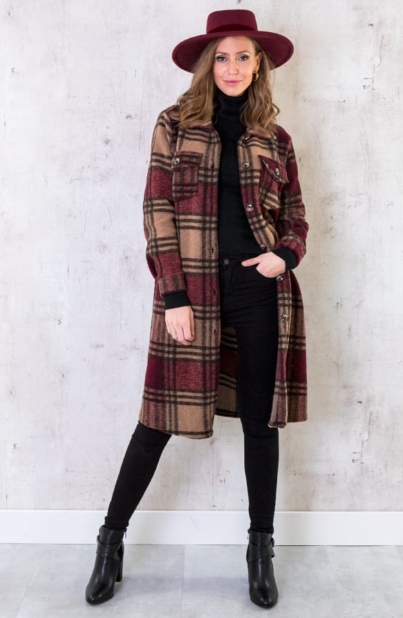 Woven Coat Geblokt Bordeaux – shoparchief, foto 6
