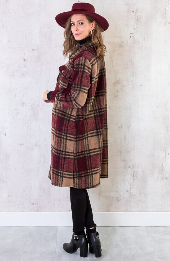 Woven Coat Geblokt Bordeaux – shoparchief, foto 2