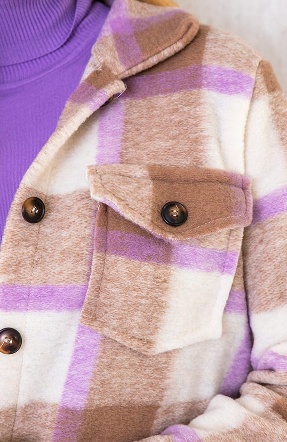 Woven Coat Geblokt Camel Lila – shoparchief, foto 5