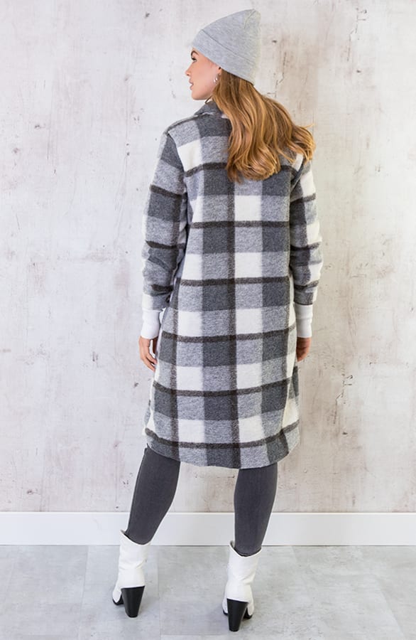 Woven Coat Geblokt Grijs – shoparchief, foto 6