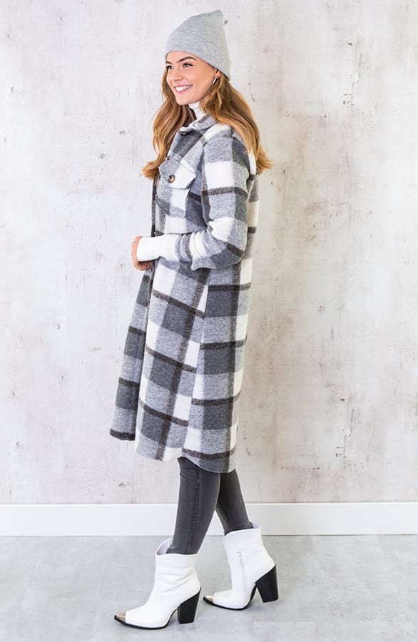 Woven Coat Geblokt Grijs – shoparchief, foto 4