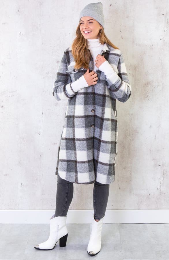 Woven Coat Geblokt Grijs – shoparchief, foto 7