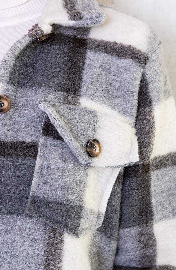 Woven Coat Geblokt Grijs – shoparchief, foto 5