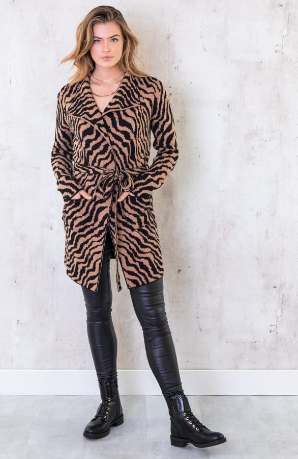 Zebra Vest Lang Camel Zwart – shoparchief, foto 5