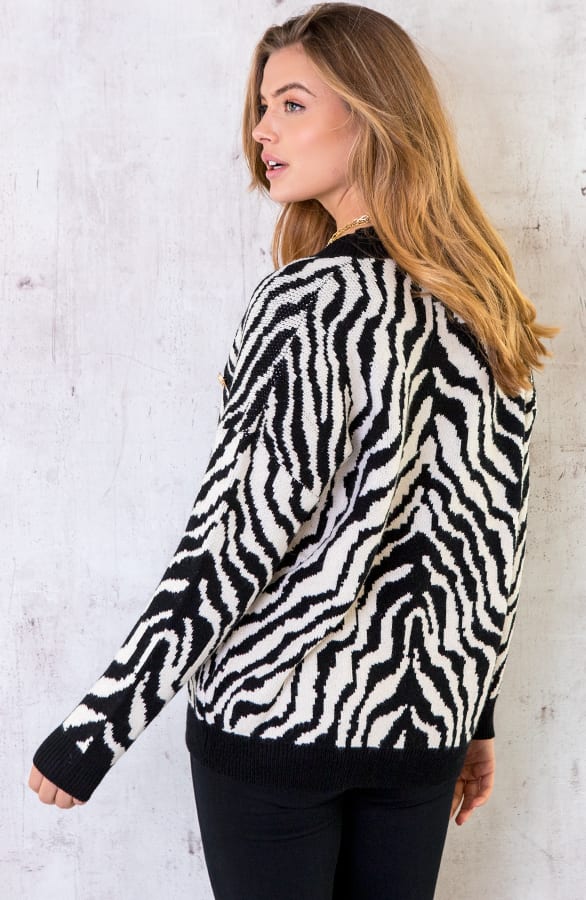 Zebra Vest Met Knopen Zwart Creme – shoparchief, foto 3