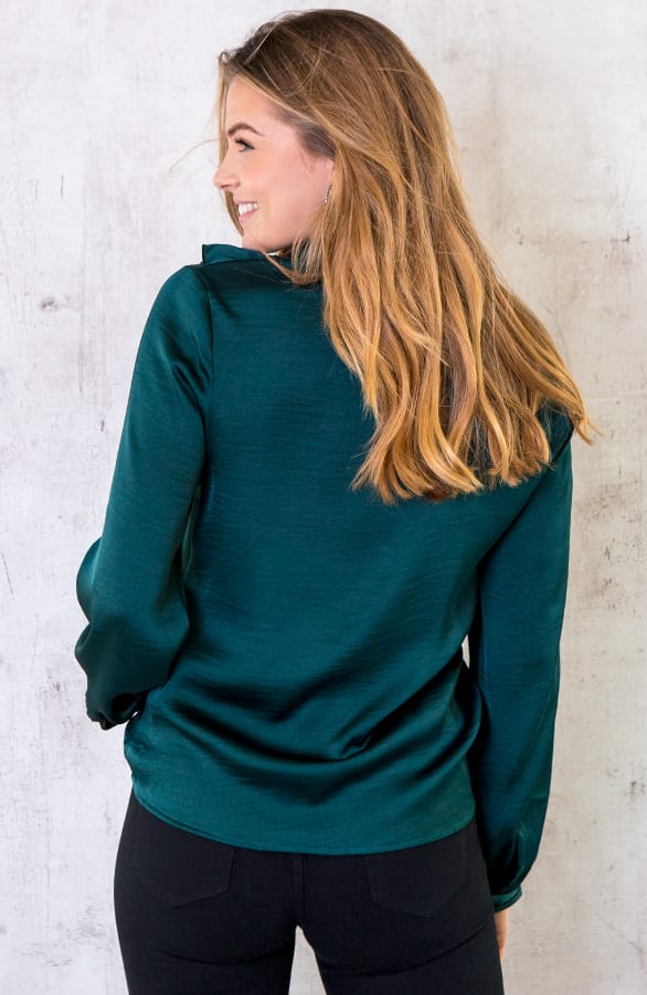 Zijden Ruches Blouse Smaragdgroen – shoparchief, foto 3