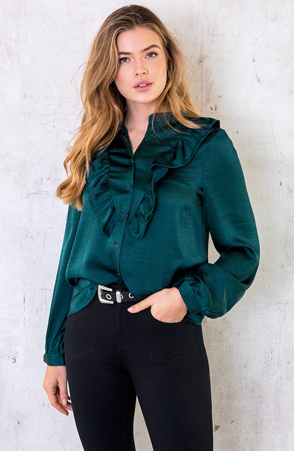 Zijden Ruches Blouse Smaragdgroen – shoparchief, foto 1