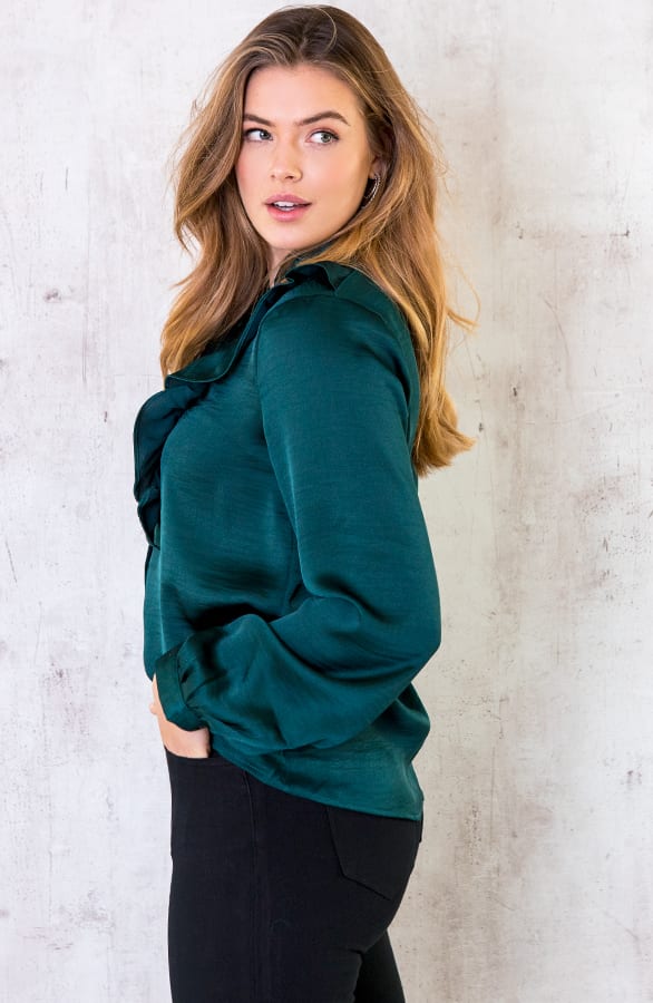 Zijden Ruches Blouse Smaragdgroen – shoparchief, foto 2